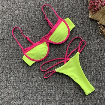 Bikini 2019 Underwire Plavky Ženy Push Up Plavky Bikiny Nastaviť Patchwork Biquini Sexy Obväz Leto, Pláž, Kúpanie Oblek Plávať