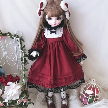 BJD bábiky oblečenie červené šaty, oblek pre 1/6 YOSD 1/4 BJD MSD Blyth bábika príslušenstvo BJD šaty + vlasové dekorácie+ ponožky