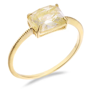 BK Rutilated Quartz Snubné Prstene Žien 9k skutočné zlato 585 Šperky Romantický Drahokam Zapojenie Výročie Strany Dary