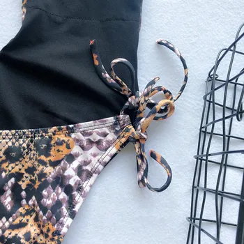 Bkning Hlboko V Plavky jednodielne Vyhovuje Hada Tlače Plávanie Oblek pre Ženy Plavky 2021 Lete Backless Bikini Leopard
