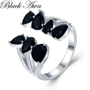 Black Awn Hygerbole 925 Sterling Silver Jemné Šperky, Zásnubné Black Spinelovou Zapojenie Otvoriť Prstene pre Ženy G030