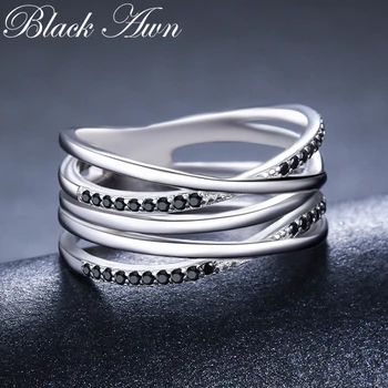 Black Awn Nové Jednoduché 925 Sterling Silver Jemné Šperky, Zásnubné Black Spinelovou Kolo Zásnubný Prsteň pre Ženy GG063