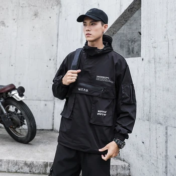 Black Cargo Bundy Mužov Streetwear Vojenské Taktické Bunda Multi-vrecko Muž Hoody Windbreaker Kabát
