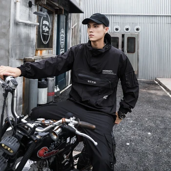 Black Cargo Bundy Mužov Streetwear Vojenské Taktické Bunda Multi-vrecko Muž Hoody Windbreaker Kabát