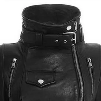 Black Faux Kožené Sako Dámske Bundy A Kabáty Ženy Jeseň Zimný Kabát Motocykel Vrchné Oblečenie Turtleneck Gotický Kabát 2020