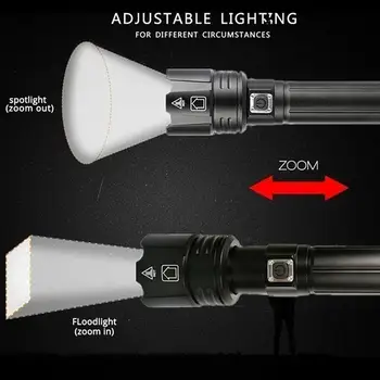 Black Odolné Supersvietivé Silný Zoom Baterka LED Baterka Teleskopická Ruke Pochodeň Svetla Vonkajšie Športové Poľovníctvo Lampa