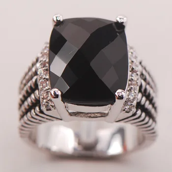 Black Onyx Ženy 925 Sterling Silver Ring F777 Veľkosť 6 7 8 9 10