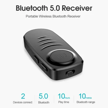 Black Prenosné Bluetooth 5.0 Bezdrôtové pripojenie 3,5 mm Jack Handsfree Aux Auto Bluetooth Prijímač Podporuje 10 Hodín Prehrávania Hudby#BL4