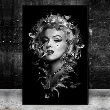 Black White Marilyn Monroe Fajčenie Plagát Portrét Plátno na Maľovanie a Vytlačí Cool Dievča Wall Art Obraz pre Miestnosti Domova