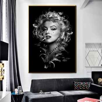 Black White Marilyn Monroe Fajčenie Plagát Portrét Plátno na Maľovanie a Vytlačí Cool Dievča Wall Art Obraz pre Miestnosti Domova
