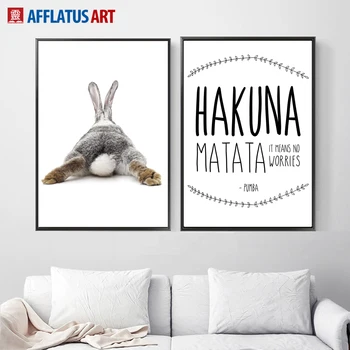 Black White Rabbit Matata Citácie Nordic Plagát Na Stenu Umelecké Plátno Maľovaní Plagátov A Potlačou Obrazov Na Stenu Pre Obývacia Izba Dekor