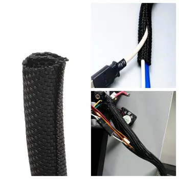 Black Zábal Pletená Kábel Rukáv 6mmx300cm Všeobecné Drôt Rúry Hadice Vnútorné Rozvody Ochrany Flexibilného Nylonu