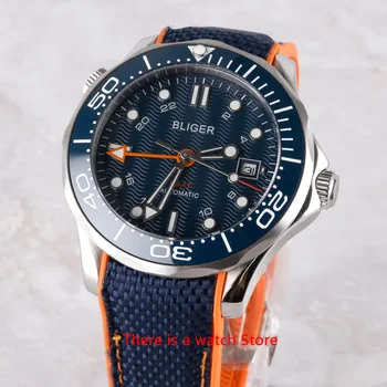 Bliger 41mm Automatické Mechanické Mužov Sledovať GMT Pohyb Luxusné Svetelný Nepremokavé Kalendár Zafírové Sklo Náramkové hodinky Mužov