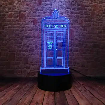 Blikajúce 3D Ilúziu Lampa LED 7 Farebné Zmeny Stôl Nočného Lekára, Ktorý Obrázok Blikajúce Policajné Tardis Model Hračky