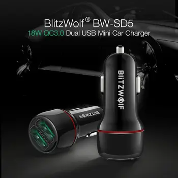 BlitzWolf Mini Nabíjačka do Auta 18W Dual QC3.0 USB Rýchle Nabitie Port Mobilný Telefón Adaptér pre univerzálny Mobilný Telefón