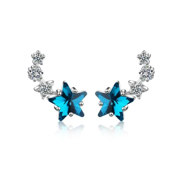 Blue Star Crystal 925 Sterling Silver Stud Náušnice Pre Ženy Zirkón Módne Kórejský Módne Náušnice Šperky Oorbellen