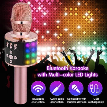 Bluetooth Bezdrôtový Ručný Mikrofón, Reproduktor, Profesionálny Prehrávač Hudby, Spevu Záznamník Mic pre KTV Party, Karaoke LED Svetlo
