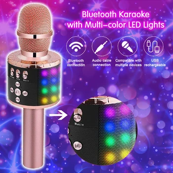 Bluetooth Bezdrôtový Ručný Mikrofón, Reproduktor, Profesionálny Prehrávač Hudby, Spevu Záznamník Mic pre KTV Party, Karaoke LED Svetlo