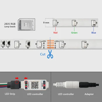 Bluetooth LED Pás Svetla 20M RGB 5050 SMD Pružný pás s nástrojmi Vodotesný LED Svetlo 5M 10 M Pásky Dióda DC 12V Ovládanie