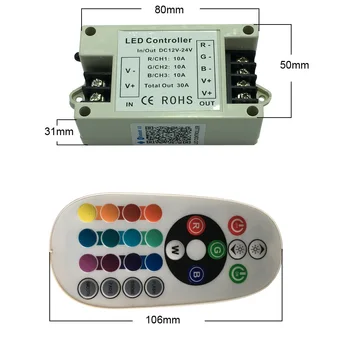 Bluetooth RGB Controller DC12V-24V s Diaľkovým ovládačom