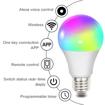 Bluetooth, WiFi Pripojenie E27 Smart LED Žiarovky 85-265V Magic RGB APLIKÁCIE Hlasové Ovládanie Prebudiť Lampy Kompatibilné Alexa