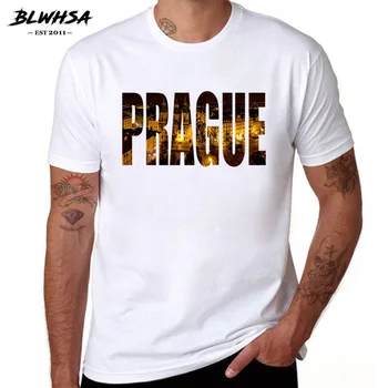 BLWHSA Prague City Tlač Mužov T Letné tričko Krátky Rukáv Dizajn Značky T-shirts česká Republika Mesta Praha Mužov Oblečenie