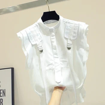 Blúzka bez rukávov šifón tričko žena 2020 letné nový kórejský voľné dizajn tričko fashion high street blúzky pre ženy