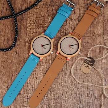 BOBO VTÁK Hodinky Bambusu Hodinky pre Mužov a Ženy, Luxusné náramkové hodinky Quartz s Koženými Remienkami Na Drevené Darčeky Box