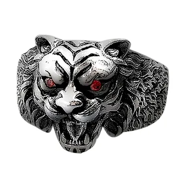 BOCAI Nové pevné S925 čistý strieborné šperky retro Thai strieborné pánske krúžok otvorených spôsobom troch-dimenzionální hlava tigra strieborný prsteň