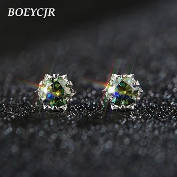 BOEYCJR S925 Snowflake 0.5/1ct modrá Moissanite VVS1 Jemné Šperky Diamond Stud Náušnice S vnútroštátne osvedčenie pre Ženy