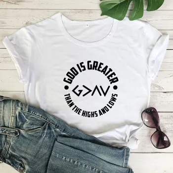Boh Je Väčší Ako Vzostupy A Pády T-shirt Písme Kresťanská Cirkev Tričko Bežné Ženy Graphic Tee Tričko Top Camiseta