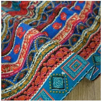 Bohemia v Indickom štýle Tri farebný prúžok Bavlny a ľanu Potlačené tkaniny Ručné Prešívaný DIY obrus látkové taška 50*140 cm/veľa