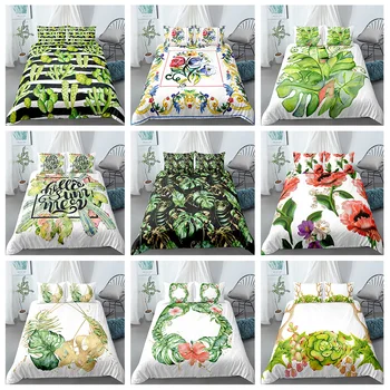 Boho Dekor bytový Textil Zelená Kaktus Šťavnaté posteľná bielizeň Nastaviť Rastlina Listy Perinu obliečka na Vankúš 3D Posteľ Sady