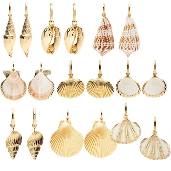 Boho prírodné mušlí cowrie shell drop náušnice dizajn boucles d oreille femme malá bránka náušnice, šperky, zlato bijoux obruče