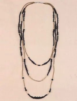 Boho Čiernej Onyx s Osiva Korálky 3 Vrstvy Korálkový Náhrdelník Klasické Prírodné Kamene Ženy Vyhlásenie Náhrdelník Vintage Šperky