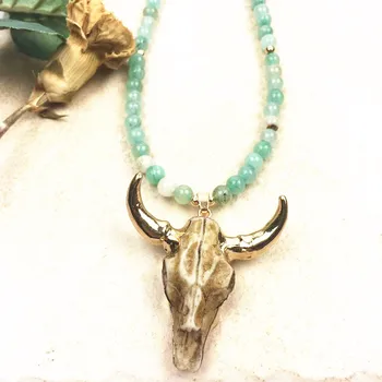 Bohémsky štýl 6 mm kameň dlhý náhrdelník krava hlavu prívesok dámy módne doplnky 2018 nové šperky darček k narodeninám pláži náhrdelník
