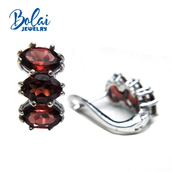 Bolaijewelry,2018 nové prírodné červený granát oválne 5*7 rez 3ct drahokam spona náušnice 925 sterling silver jemné šperky ženy darčekovej krabičke