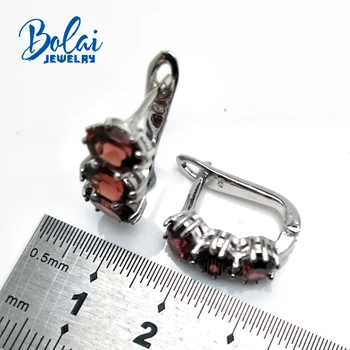 Bolaijewelry,2018 nové prírodné červený granát oválne 5*7 rez 3ct drahokam spona náušnice 925 sterling silver jemné šperky ženy darčekovej krabičke