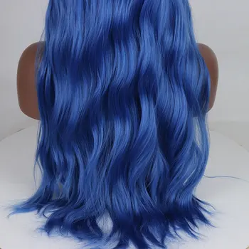Bomba Prírodné Vlny Syntetické Parochne Čipky Front Glueless Modrá Farba Tepelne Odolných Vlákien Vlasy Prírodné Vlasové Parochne Pre Ženy