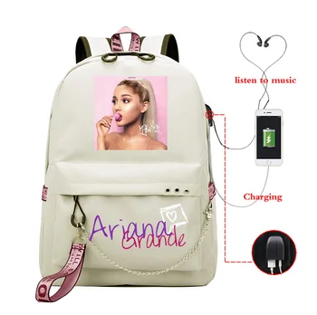 Bookbag Mochila Feminina Ariana Grande Batoh Usb Nabíjanie Školské Tašky Dospievajúce Dievčatá Notebook Späť Pack Ženy Cestovanie Bagpack