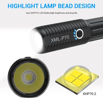 BORUiT XHP70.2 Výkonné LED Baterka 4000LM 5-Režim Vodotesný, Baterka, USB Nabíjateľné 18650/26650 Svietidla Kempovanie Cyklistické Svetlo