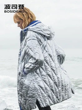 BOSIDENG nový štýl zimné dlhé dole kabát ženy Kovové striebro modrá zips, podšívka nepremokavé módne vysokej kvality B80132112