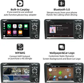 Bosion Android 10 2 Din Auto, DVD, Stereo vhodné pre Audi A3 (2003-2011) Vedúci Jednotky Podpora GPS/DAB+/WIFI/DVD/USB/SD/Carplay/Bluetooth