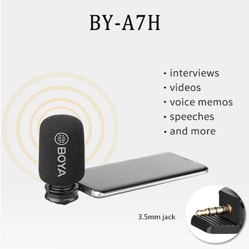BOYA BY-A7H 3,5 mm Rozhranie Kondenzátora Video Vlogging Nahrávanie Mikrofón pre iPhone Samsung Huawei IGTV Youtube Rozhovor Zobraziť