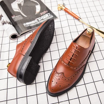 Brogue Obuvi Bežné Kožené Topánky Pánske Pohodlné Formálne Topánky Móda Business Oxford Luxusné Návrhár Obuvi Zapatos Piel Hombre