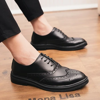 Brogue Obuvi Bežné Kožené Topánky Pánske Pohodlné Formálne Topánky Móda Business Oxford Luxusné Návrhár Obuvi Zapatos Piel Hombre