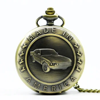 Bronz Mustang Vzor Auto Quartz Vreckové Hodinky s prívesok Muž Žena Hodiny Reloj de Bolsillo #TD2040