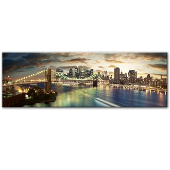 Brooklyn Bridge Noc Krajiny Plátne, Obrazy Na Stenu, Plagáty A Vytlačí New Yorku Plátno Obrázky Na Lôžko Izba Dekor