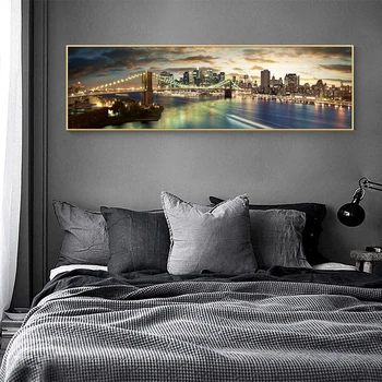 Brooklyn Bridge Noc Krajiny Plátne, Obrazy Na Stenu, Plagáty A Vytlačí New Yorku Plátno Obrázky Na Lôžko Izba Dekor