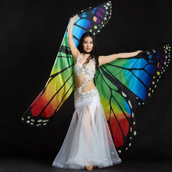 Brušný tanec motýlích krídel výkon kostým výkon rekvizity žena tanečné oblečenie pre dospelých, brušný tanec farebnými krídlami, rainbow